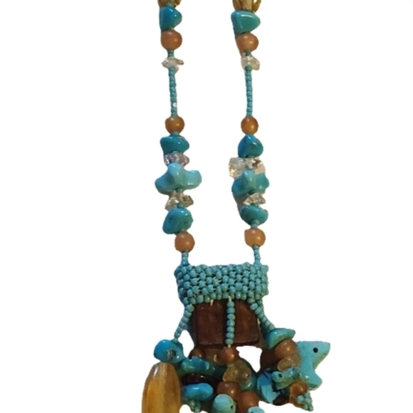Vintage Native American Turquoise and Amber Beaded Lariat Fetish Bear Necklace - Picture 14 of 14